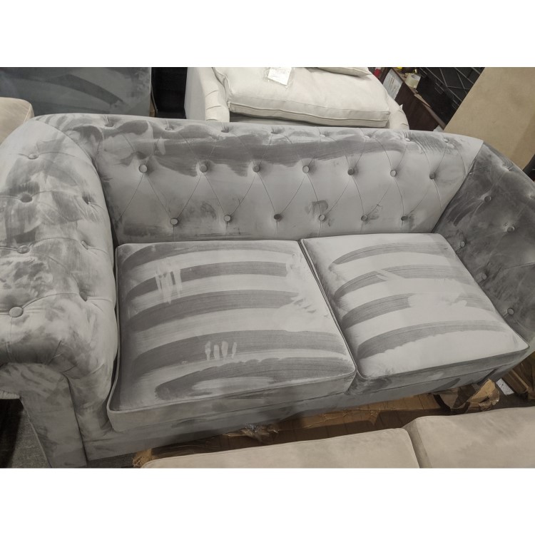 GRADE A2 - 3 Seater Pull Out Chesterfield Sofa Bed in Grey Velvet - Bronte