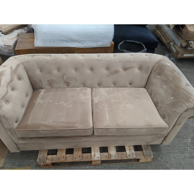 GRADE A3 - 3 Seater Pull Out Chesterfield Sofa Bed in Beige Velvet - Bronte