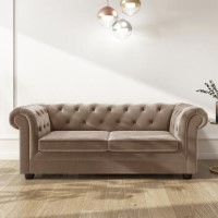 GRADE A3 - 3 Seater Pull Out Chesterfield Sofa Bed in Beige Velvet - Bronte