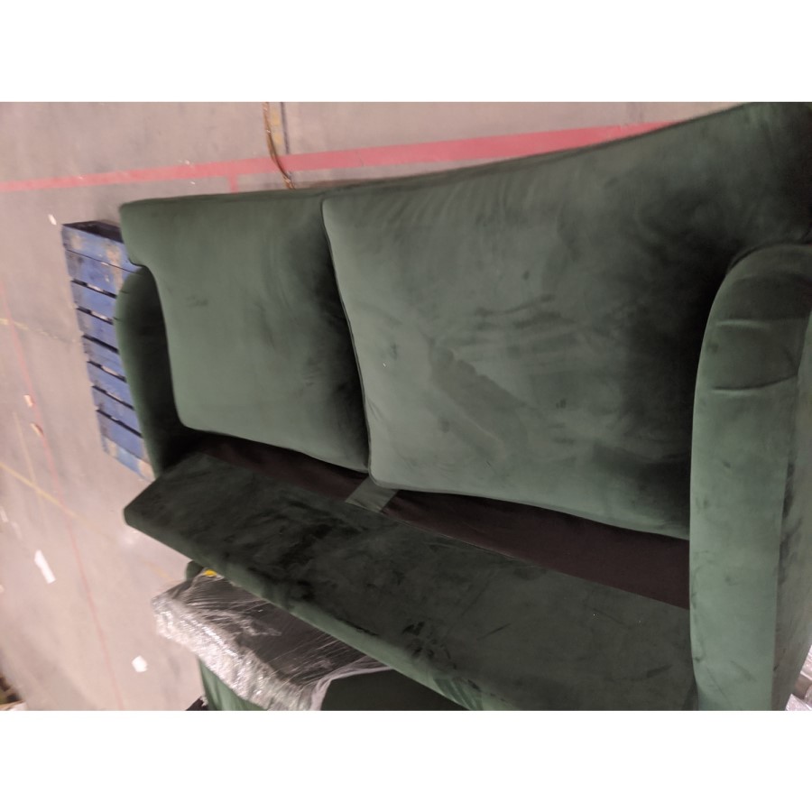 GRADE A2 - Dark Green Velvet 3 Seater Sofa - Payton