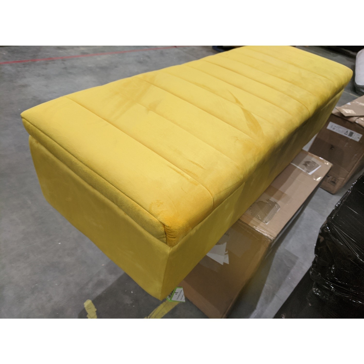 GRADE A2 Mustard Yellow Velvet Striped Ottoman Storage Bench Safina