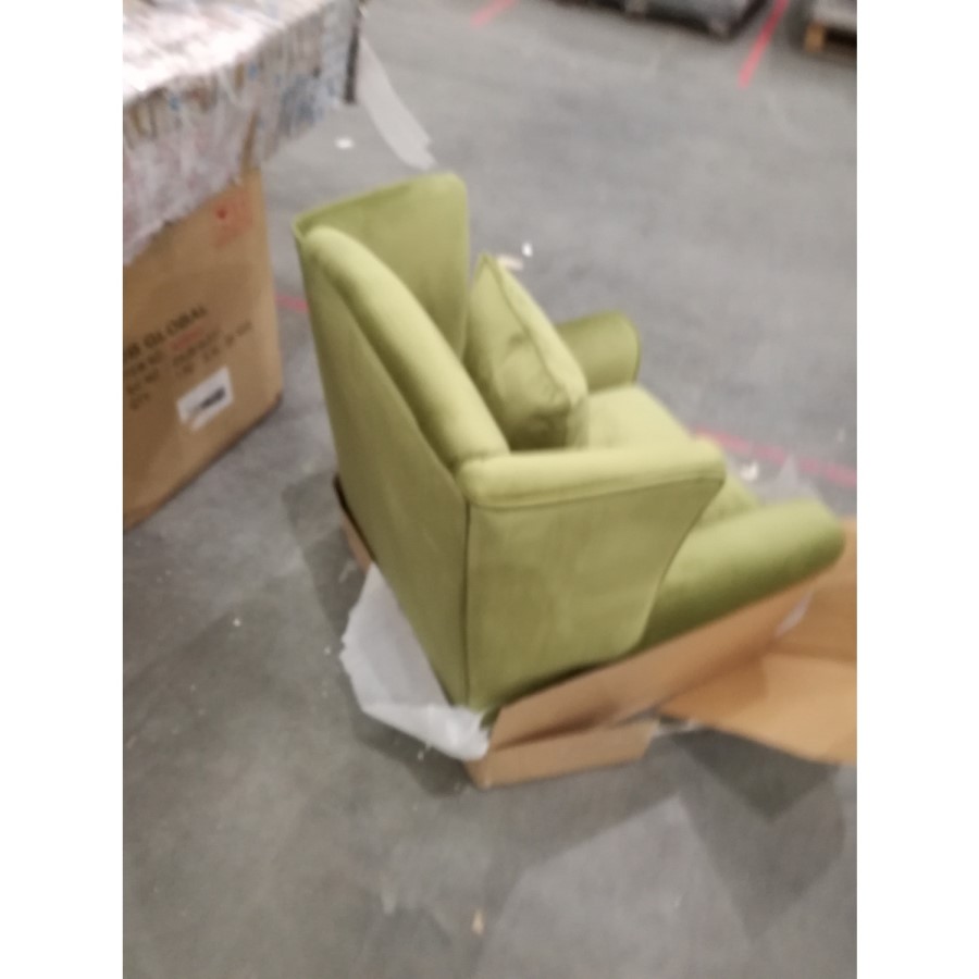 GRADE A2 - Olive Green Velvet Wingback Armchair - Rupert