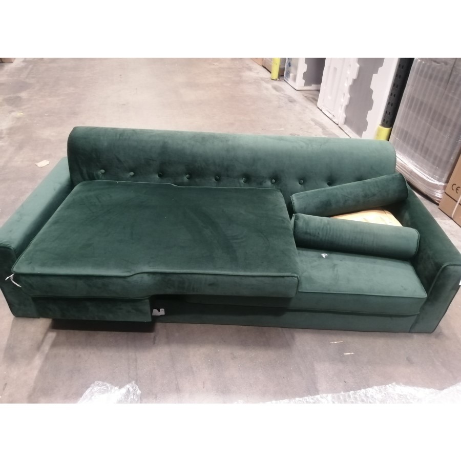 GRADE A2 - 3 Seater Left Hand Facing Sofa in Green Velvet - Idris