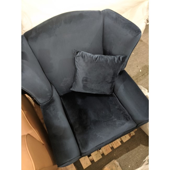 GRADE A2 - Navy Blue Velvet Wingback Armchair - Rupert 