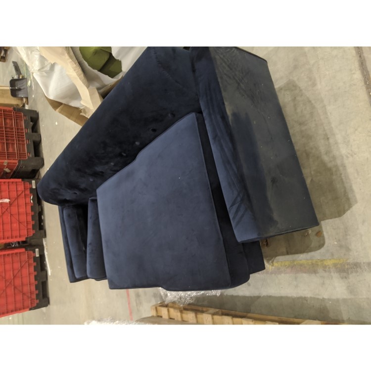 GRADE A2 - 3 Seater Right Hand Facing L Shaped Sofa in Navy Blue Velvet - Idris