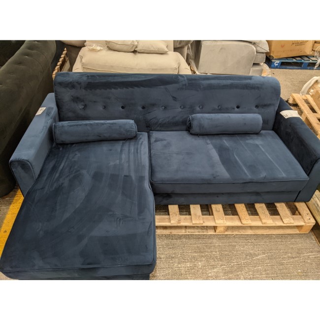 GRADE A2 - Navy Blue Velvet 3 Seater L Shaped Sofa  - Left Hand Facing - Idris