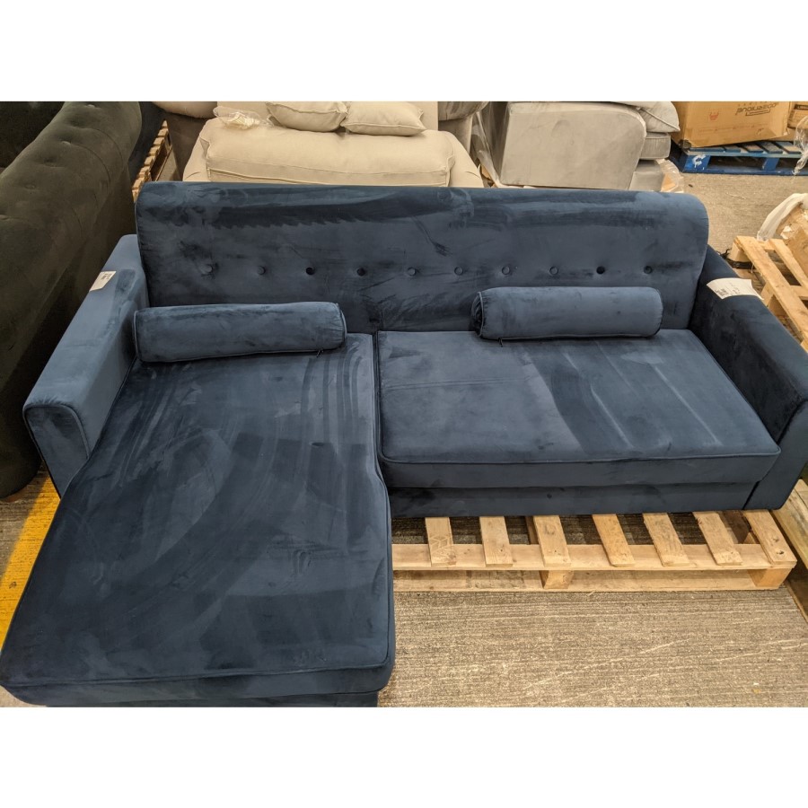 GRADE A2 - Navy Blue Velvet 3 Seater L Shaped Sofa  - Left Hand Facing - Idris