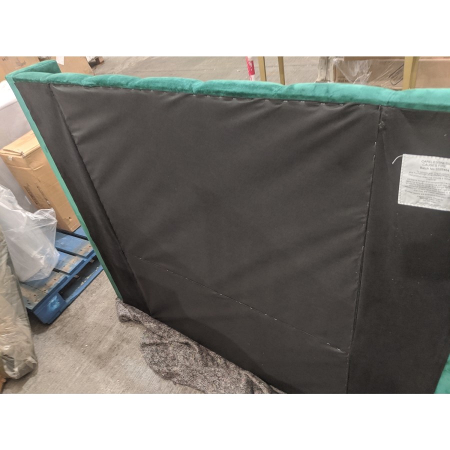 GRADE A2 - Green Velvet Double Ottoman Bed with Winged Headboard - Maddox