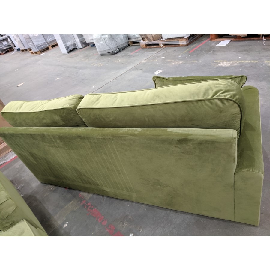 GRADE A2 - 4 Seater Right Hand Facing L Shaped Sofa in Olive Green Velvet - Payton