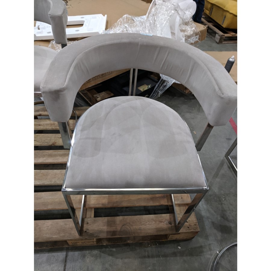 GRADE A2 - Beige Velvet Cantilever Dining Armchair - Alana Boutique