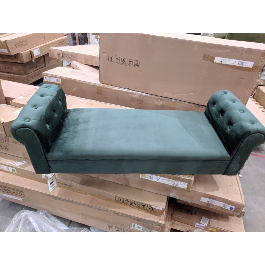 GRADE A2 - Green Velvet End-of-Bed Bench with Roll-Top Arms - Safina