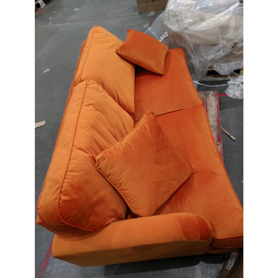 GRADE A2 - Orange Velvet 3 Seater Sofa - Payton