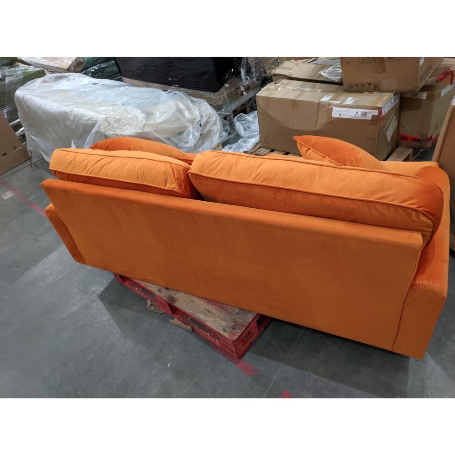 GRADE A2 - Orange Velvet 3 Seater Sofa - Payton