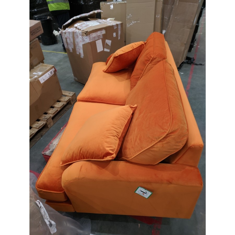 GRADE A2 - Orange Velvet 3 Seater Sofa - Payton