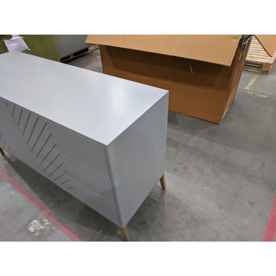 GRADE A2 - Wide Grey Chevron Chest of 6 Drawers with Legs - Ezra