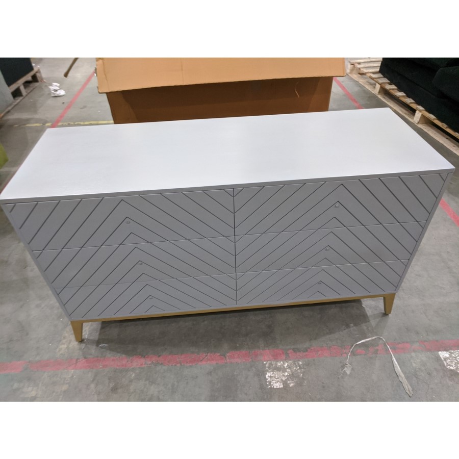 GRADE A2 - Wide Grey Chevron Chest of 6 Drawers with Legs - Ezra