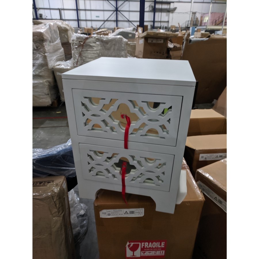 GRADE A2 - Grey Mirrored Boho 2 Drawer Bedside Table - Alexis