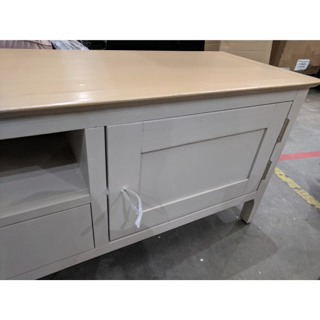 GRADE A2 - Large Grey Solid Wood TV Unit with Storage - TV's up to 77" - Adeline