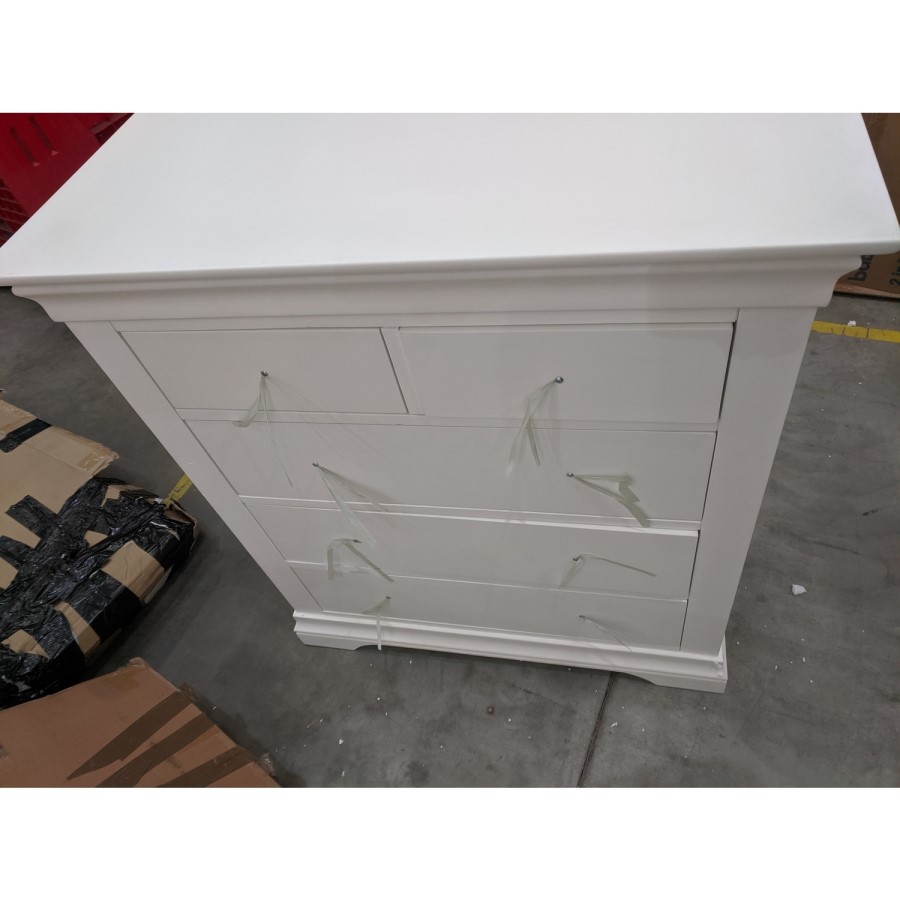 GRADE A2 - White Painted French Chest of 5 Drawers - Olivia