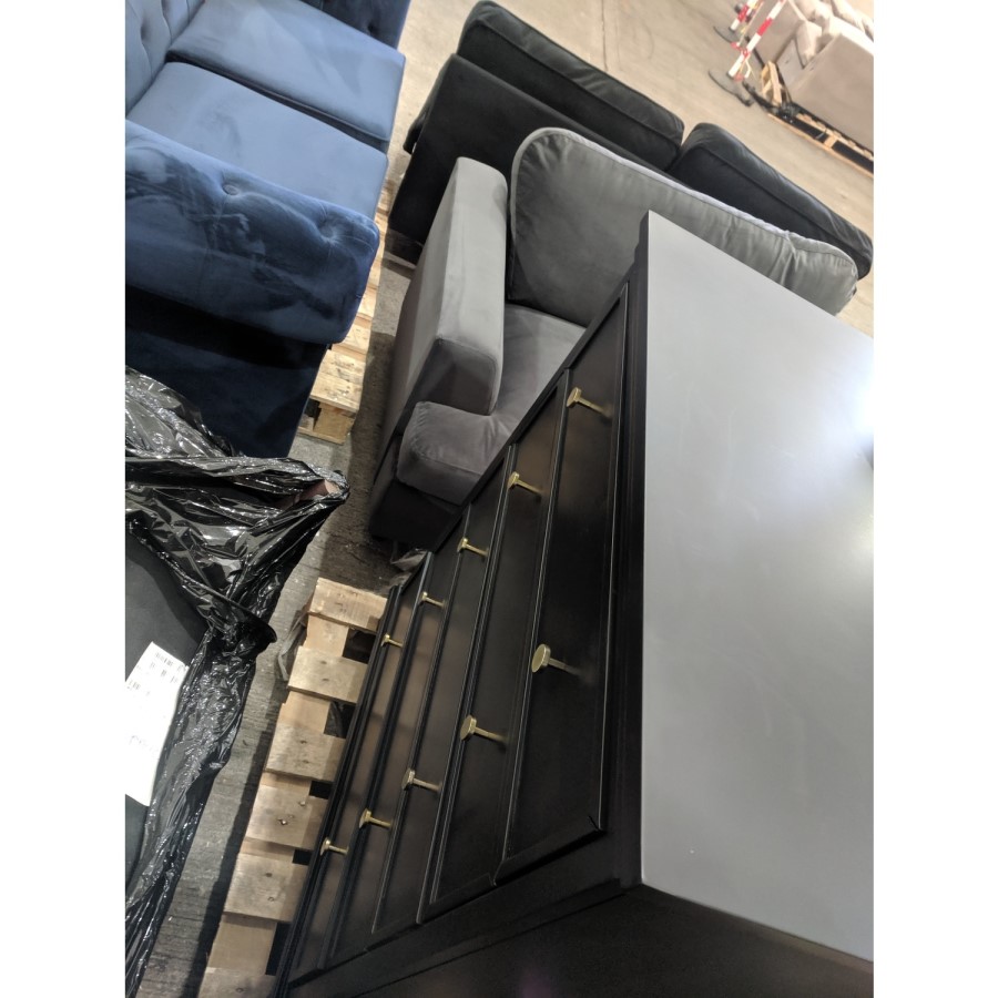 GRADE A2 - Black Tall Chest of 5 Drawers - Georgia