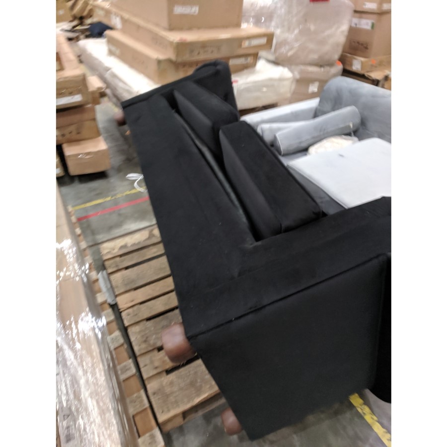GRADE A2 - Black Velvet 3 Seater Sofa Bed - Bronte