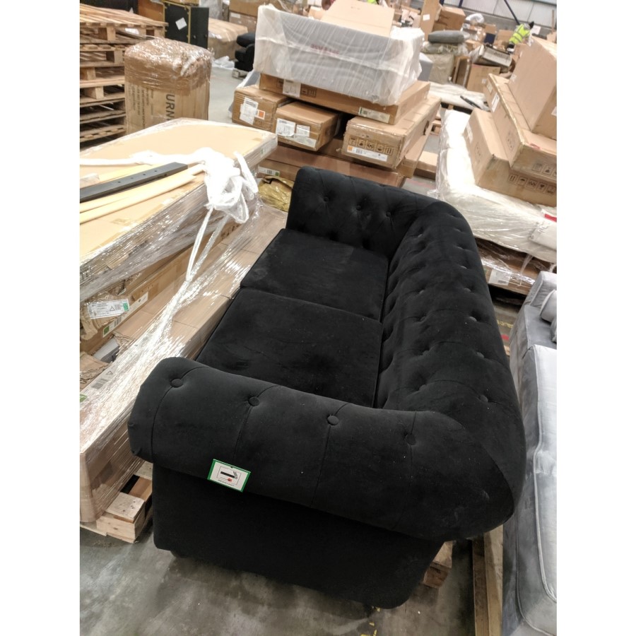 GRADE A2 - Black Velvet 3 Seater Sofa Bed - Bronte