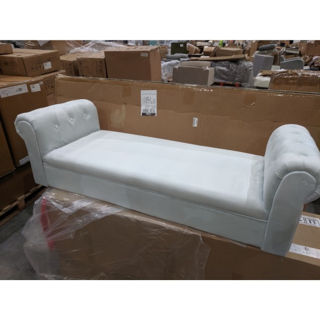 GRADE A2 - End-of-Bed Bench in Light Blue Velvet with Chesterfield Armrests - Safina