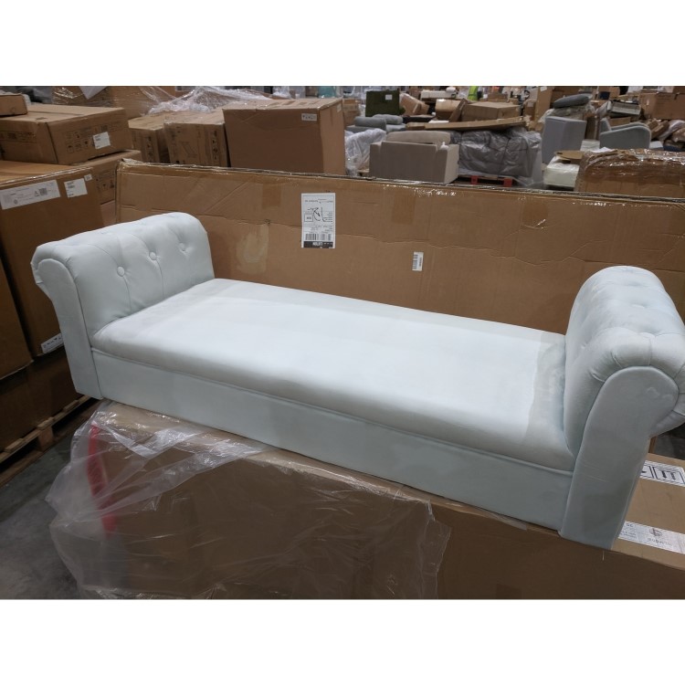 GRADE A2 - End-of-Bed Bench in Light Blue Velvet with Chesterfield Armrests - Safina