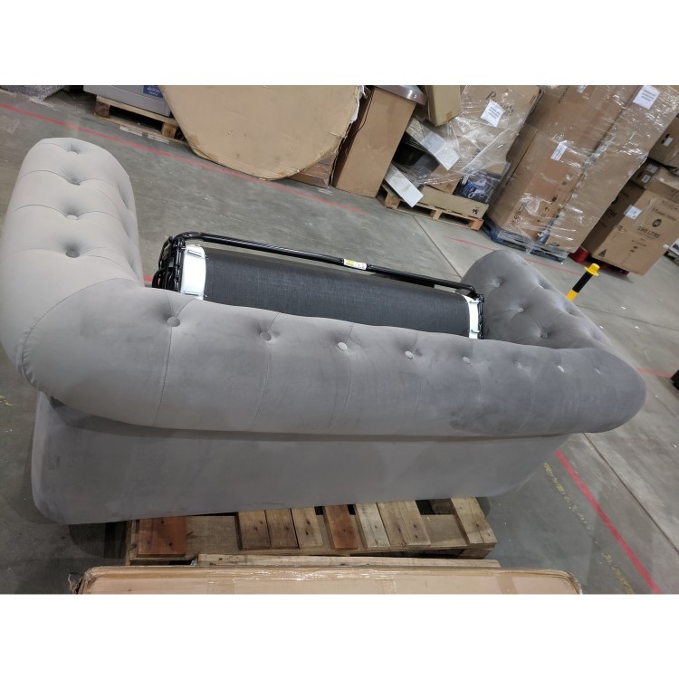 GRADE A2 - 3 Seater Pull Out Chesterfield Sofa Bed in Grey Velvet - Bronte