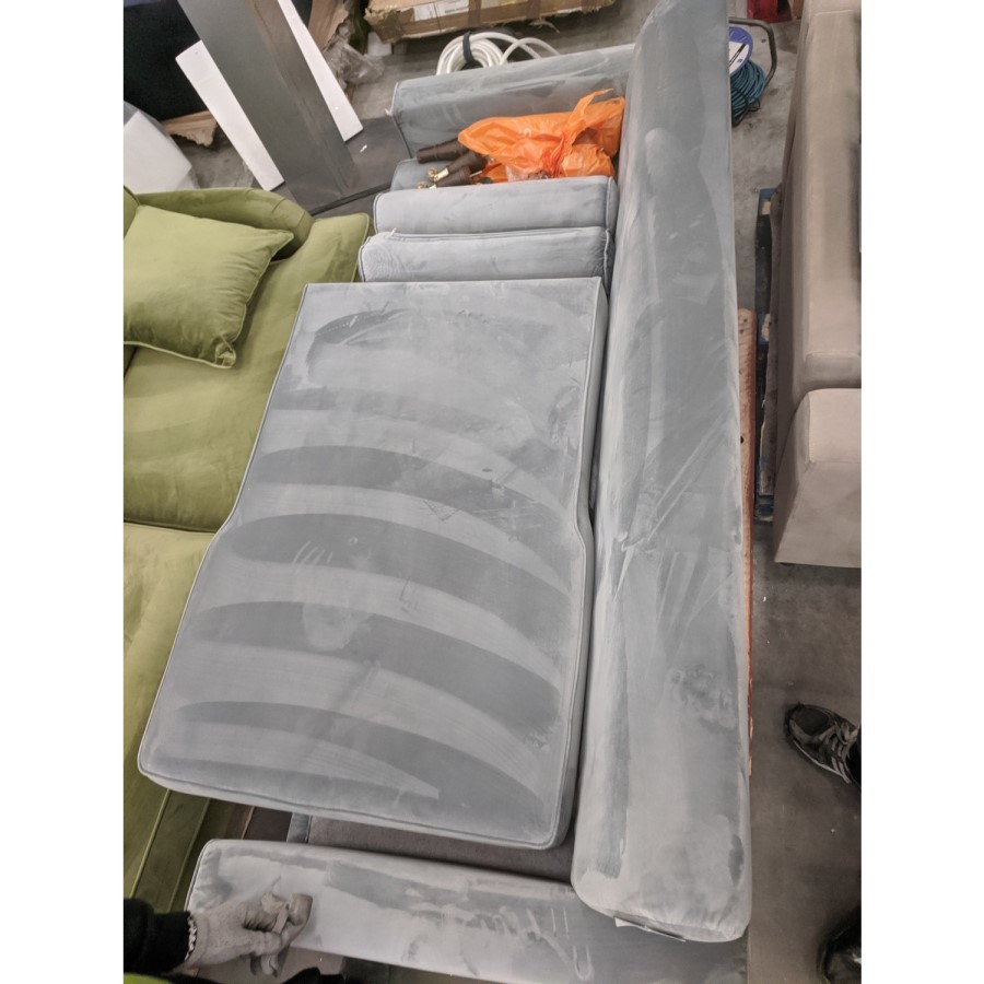 GRADE A2 - 3 Seater Right Hand Facing L Shaped Sofa in Grey Velvet - Idris