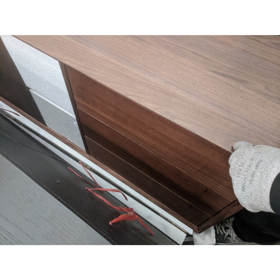 GRADE A2 - Walnut Sideboard with Drawers & Sliding Doors - Briana 