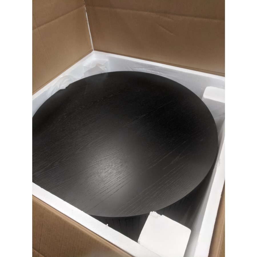 GRADE A2 - Small Black Oak Round Ottoman Storage Coffee Table -  Jarel