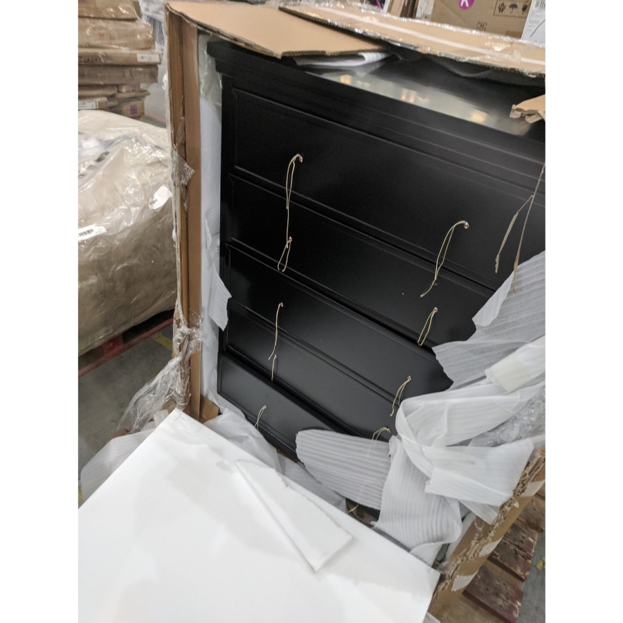 GRADE A2 - Tall Black Painted Chest of 5 Drawers - Georgia