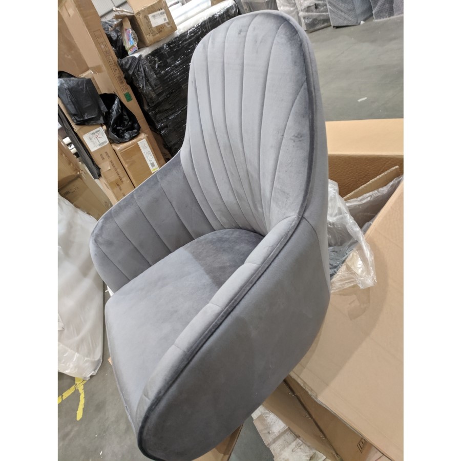 GRADE A2 - Set of 2 Grey Velvet Tub Dining Chairs - Logan