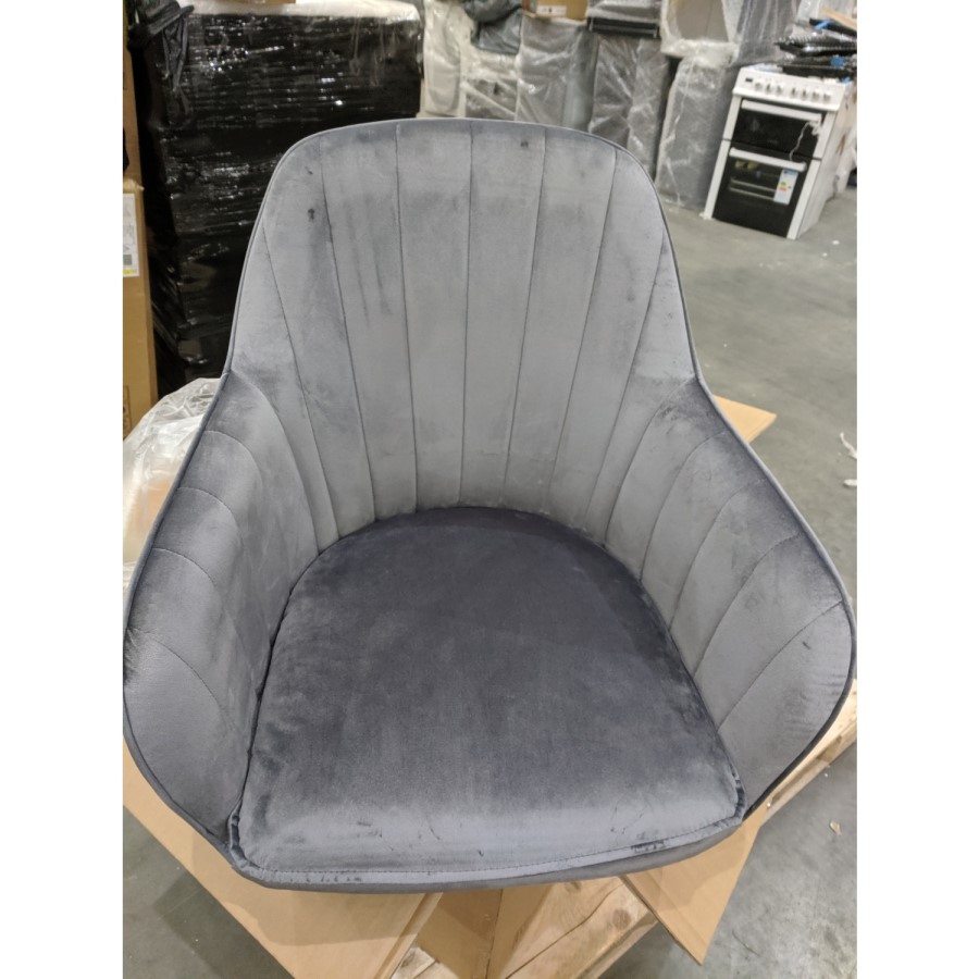 GRADE A2 - Set of 2 Grey Velvet Tub Dining Chairs - Logan