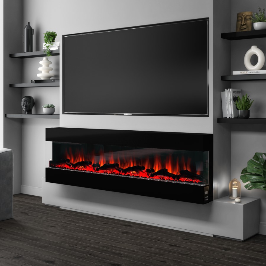 GRADE A2 - Black Wall Mounted Electric Fireplace with Open Front 72 Inch - AmberGlo