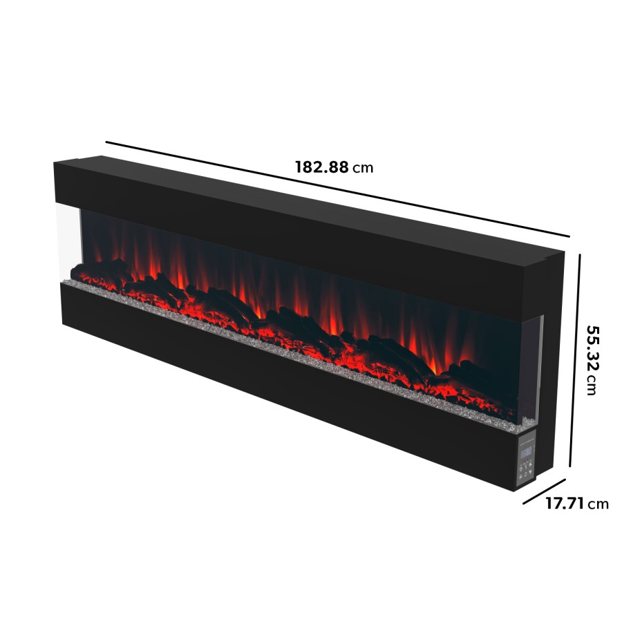 GRADE A2 - Black Wall Mounted Electric Fireplace with Open Front 72 Inch - AmberGlo