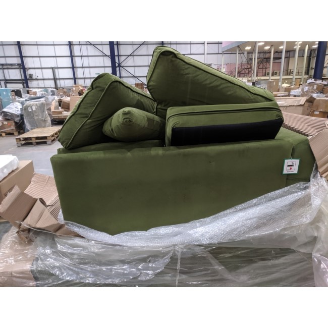 GRADE A2 - High Back 4 Seater Corner Sofa in Olive Green Velvet - Aoife