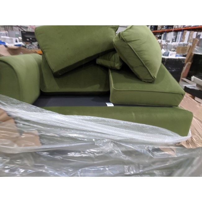 GRADE A2 - High Back 4 Seater Corner Sofa in Olive Green Velvet - Aoife