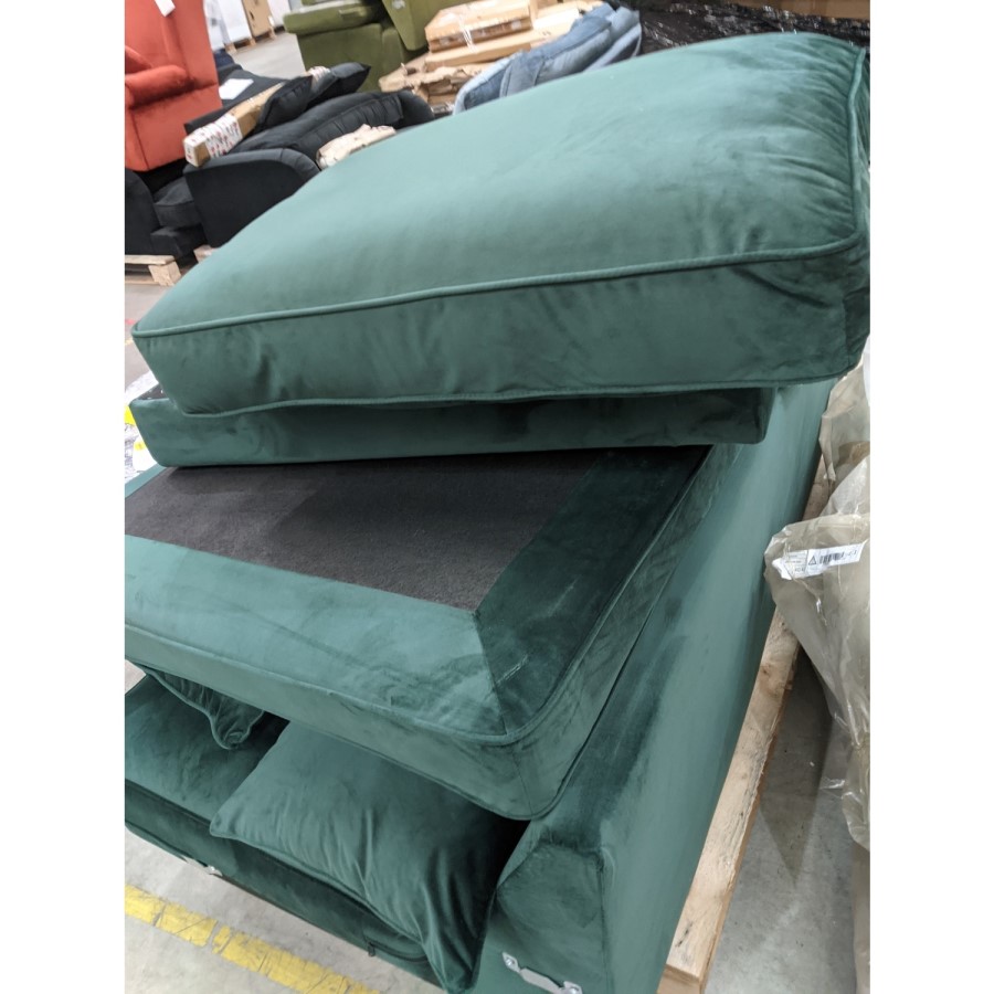 GRADE A2 - 4 Seater Right Hand Facing L Shaped Sofa in Dark Green Velvet - Payton