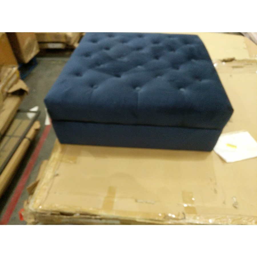 GRADE A2 - Navy Velvet Chesterfield Footstool with Storage - Payton