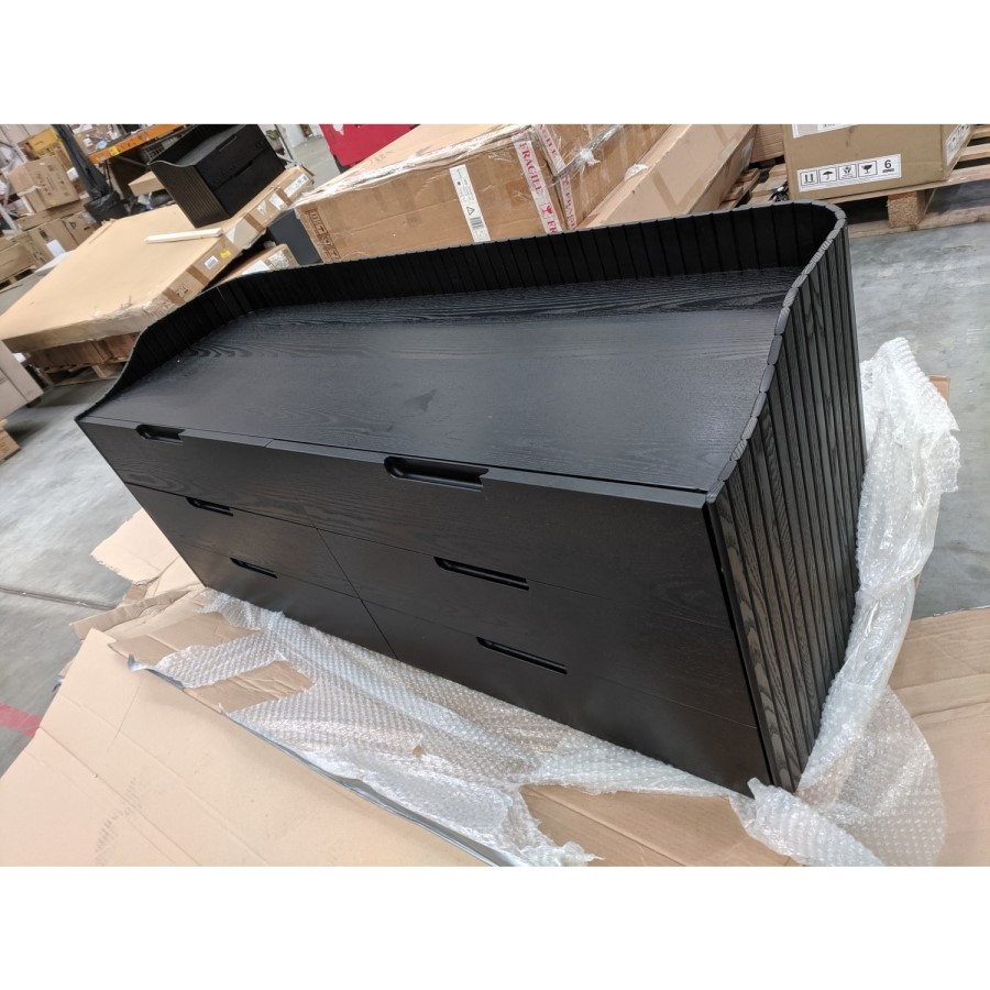 GRADE A2 - Wide Black Mid-Century Modern Chest of 6 Drawers - Saskia