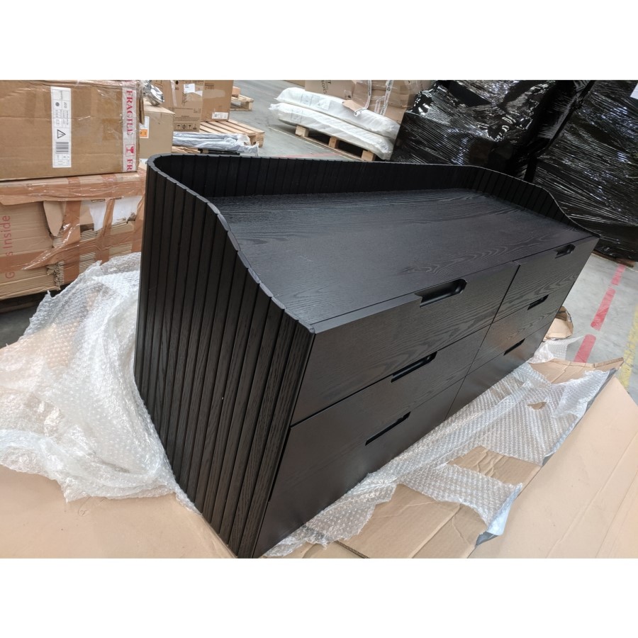 GRADE A2 - Wide Black Mid-Century Modern Chest of 6 Drawers - Saskia