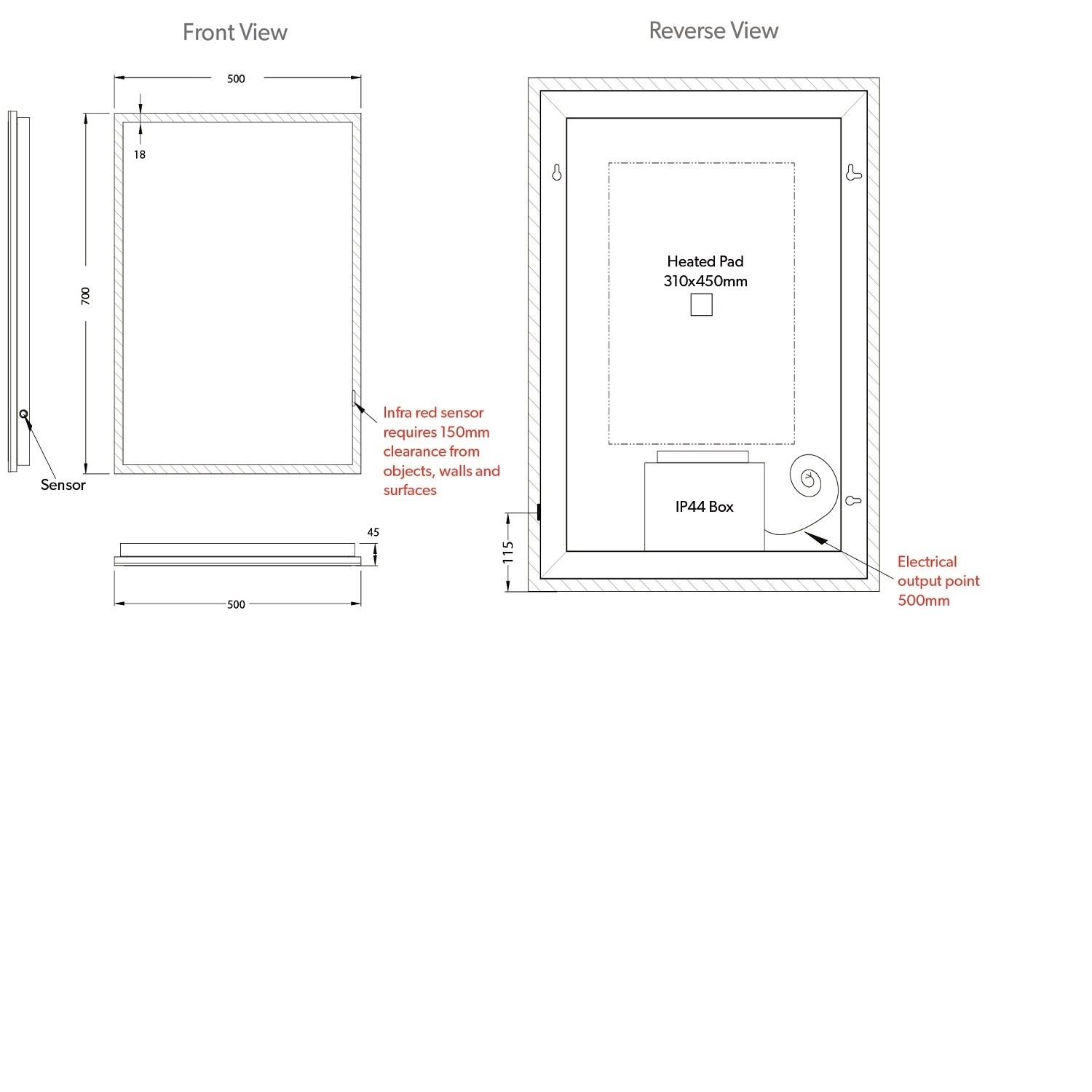 Rectangular LED Bathroom Mirror with Demister 500 x 700mm- HiB Globe 50 ...