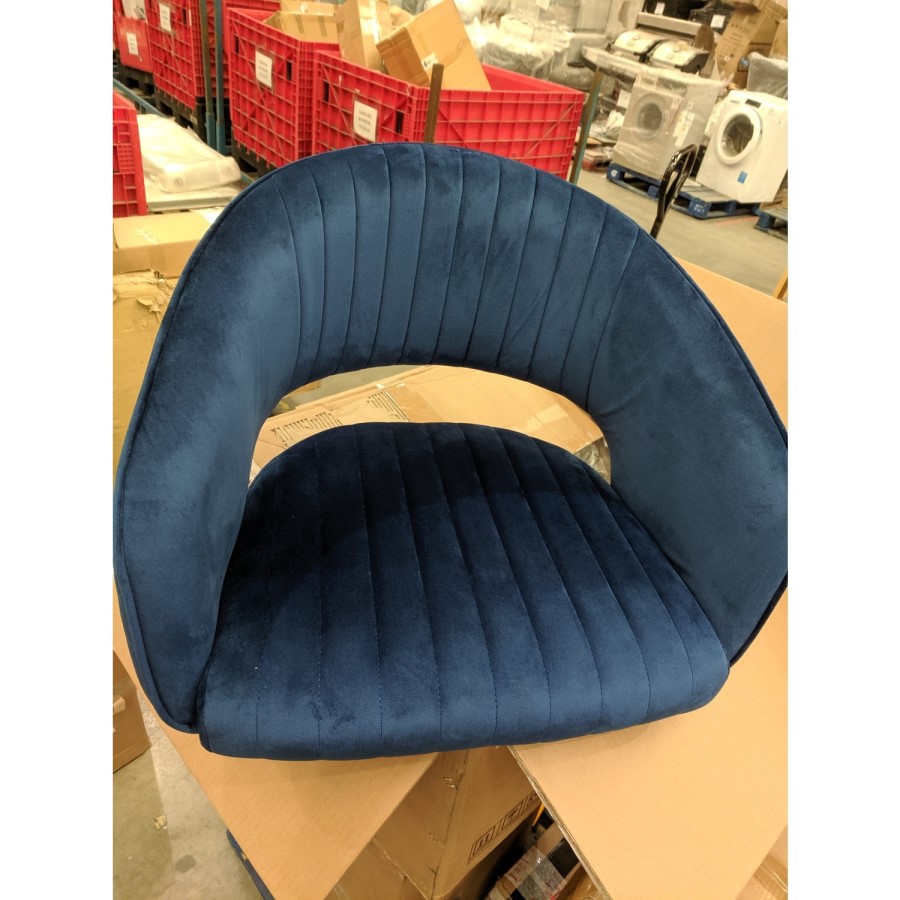 GRADE A2 - Navy Blue Velvet Adjustable Bar Stool with Curved Back - Runa