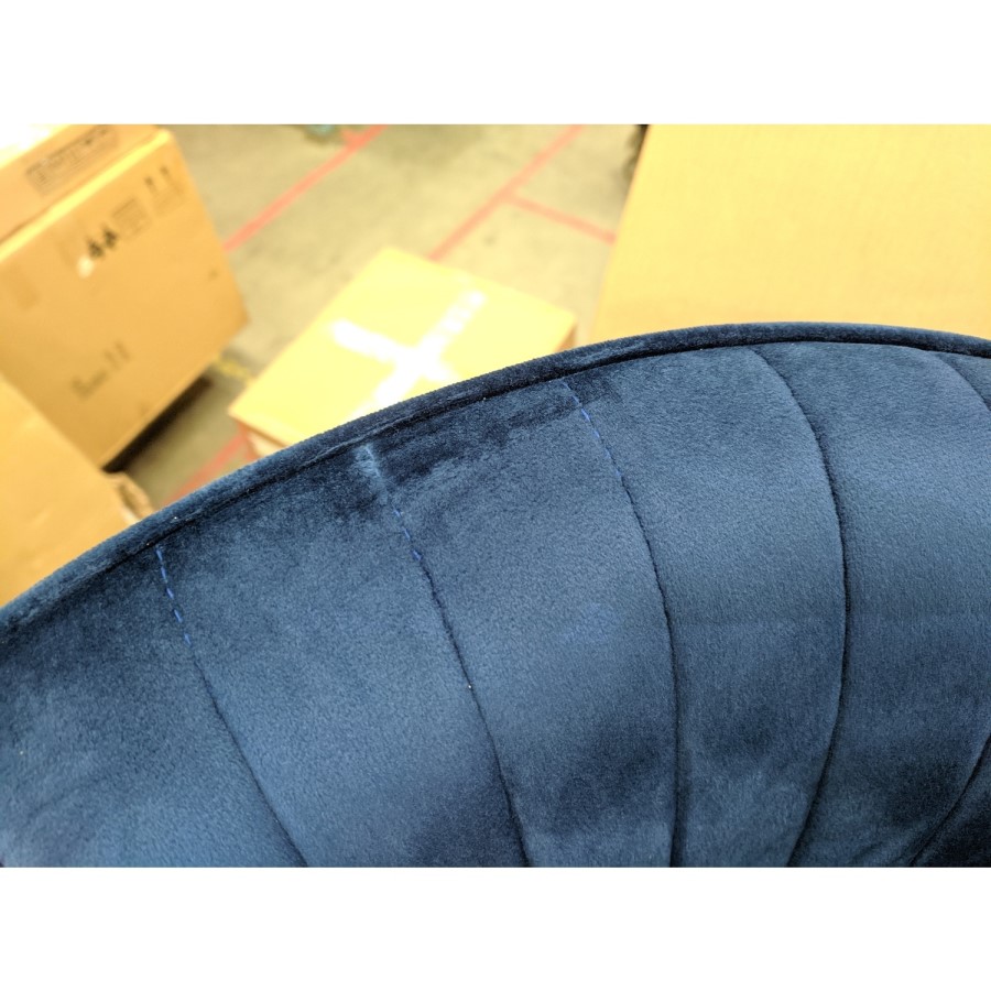 GRADE A2 - Navy Blue Velvet Adjustable Bar Stool with Curved Back - Runa