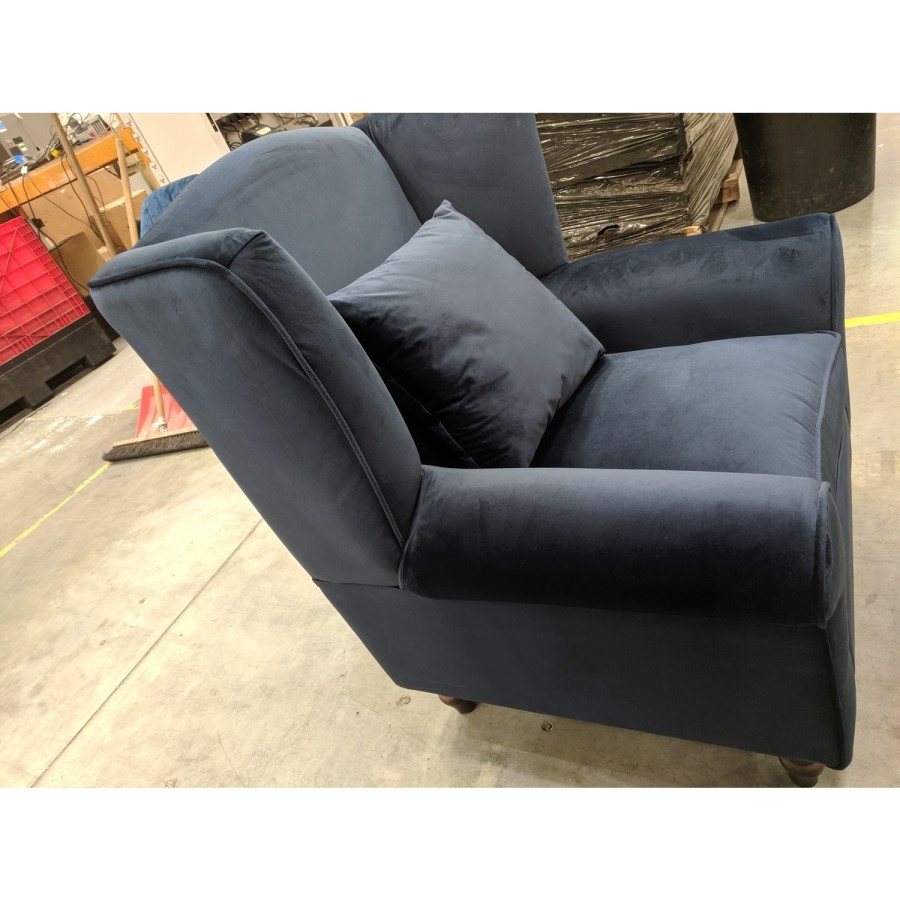 GRADE A2 - Navy Blue Velvet Wingback Armchair - Rupert