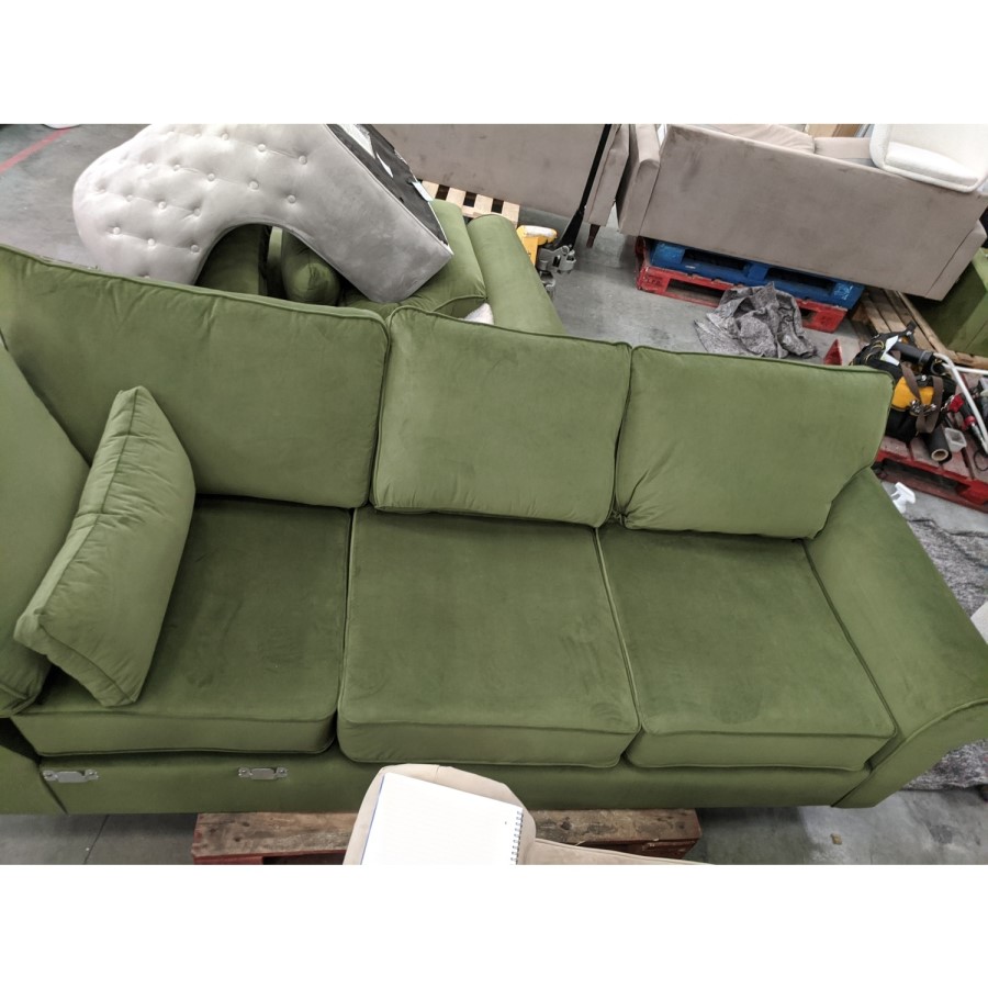 GRADE A2 - High Back 4 Seater Corner Sofa in Olive Green Velvet - Aoife