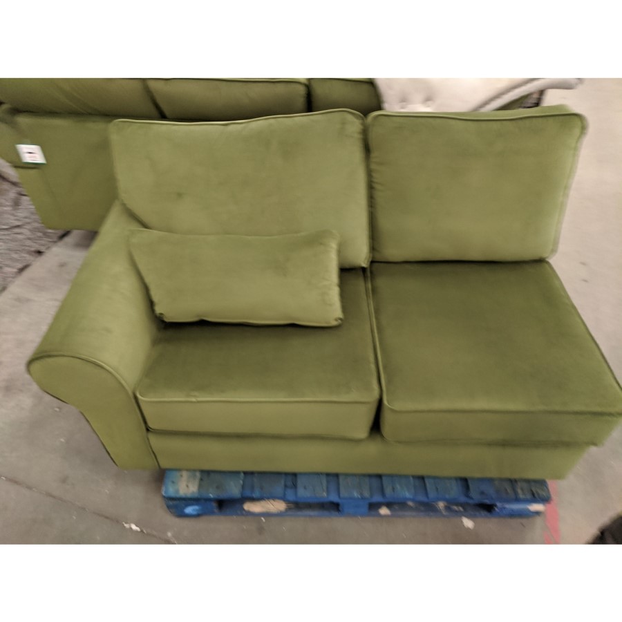 GRADE A2 - High Back 4 Seater Corner Sofa in Olive Green Velvet - Aoife