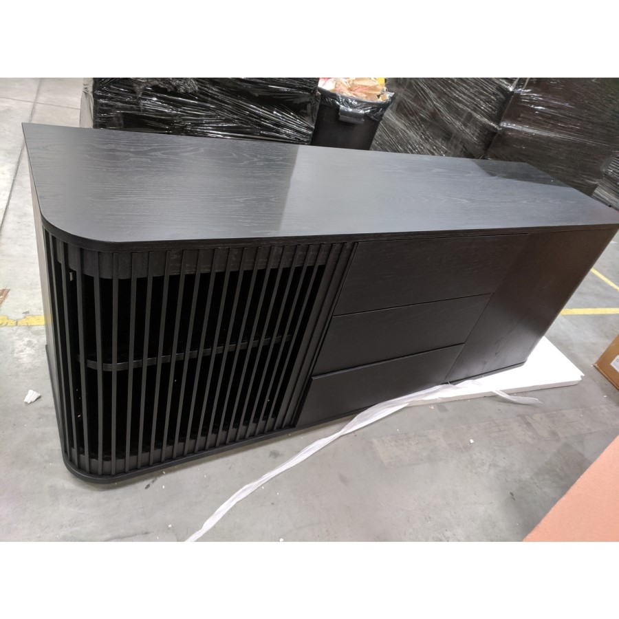 GRADE A2 - Large Black Wooden Sideboard with Drawers - Jarel